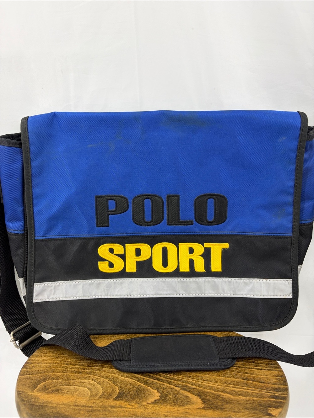 90s Polo Sport Ralph Lauren Messenger Shoulder Bag Colorblock Blue Black Yellow